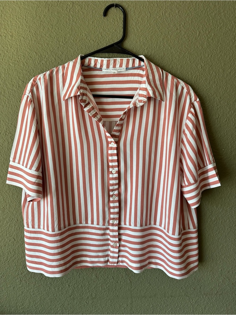 Jane and Delancey Coral and White Striped Short-Sleeve Button-Down